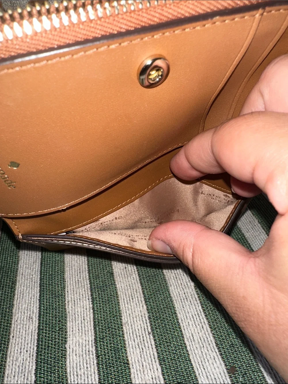 kate spade Brown Pebble Leather Zip Card Wallet